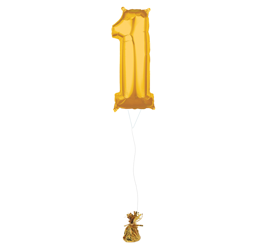 Inclusief Helium gevulde cijfer ballon 1 goudkleurig