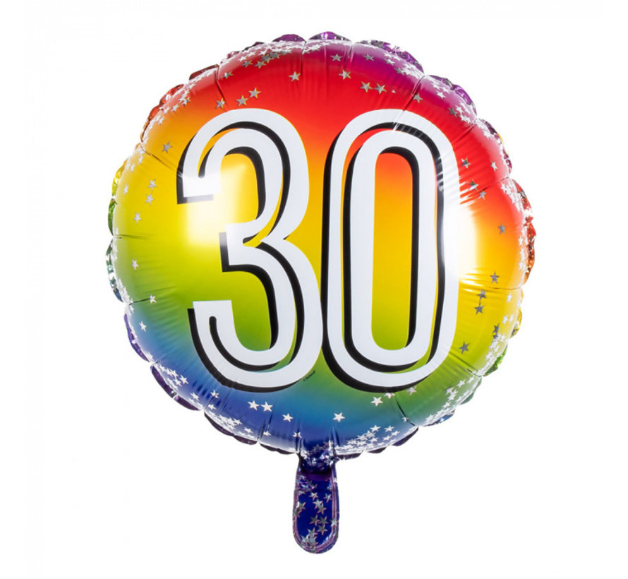 Ronde folieballon 30 regenboog kleuren
