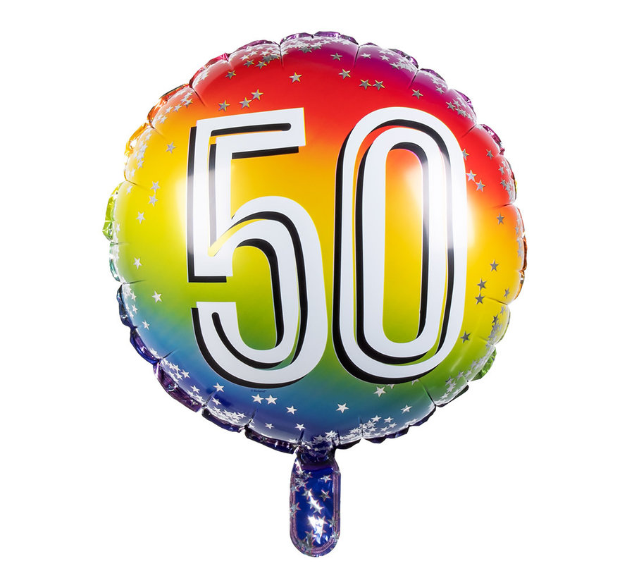 Ronde folieballon 50 regenboog kleuren