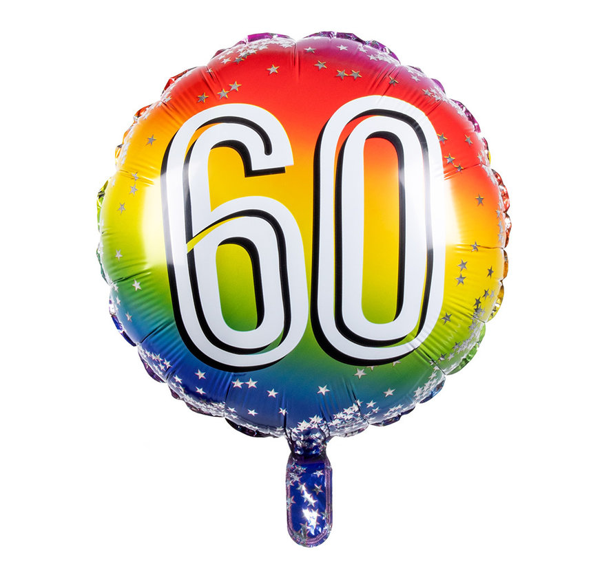 Ronde folieballon 60 regenboog kleuren