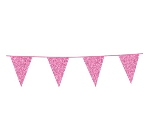 Glitter vlaggenlijn baby roze 6 meter