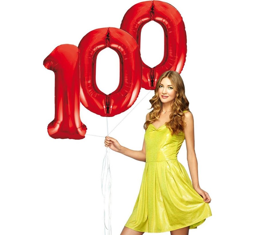 Rode cijfer ballonnen 100 inclusief helium gevuld