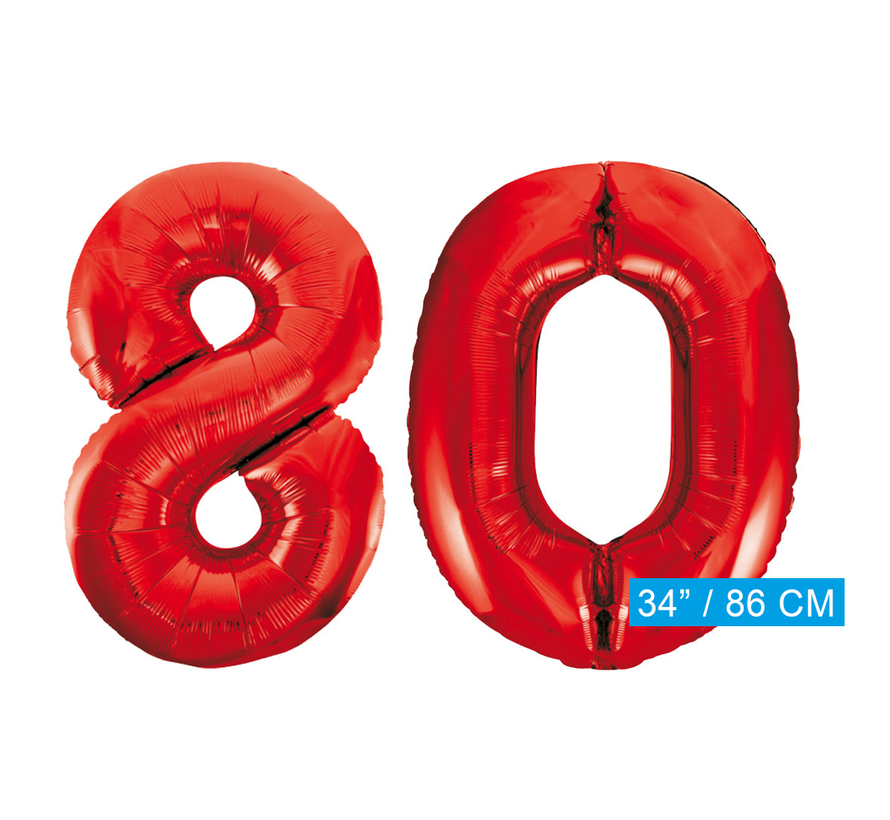 Rode cijfer ballon 80 inclusief helium gevuld