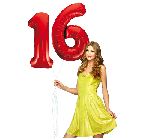 Rode cijfer ballon 16 inclusief helium gevuld
