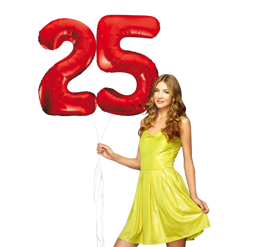 Rode cijfer ballon 25 inclusief helium gevuld