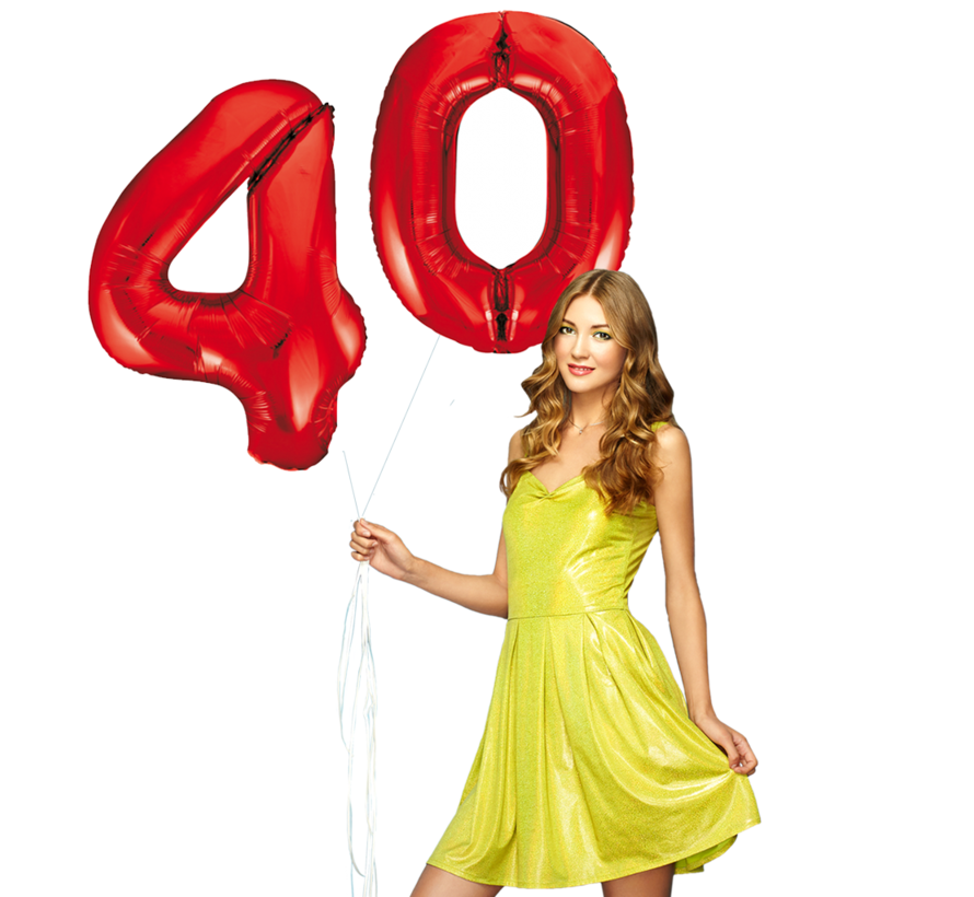 Rode cijfer ballon 40 inclusief helium gevuld
