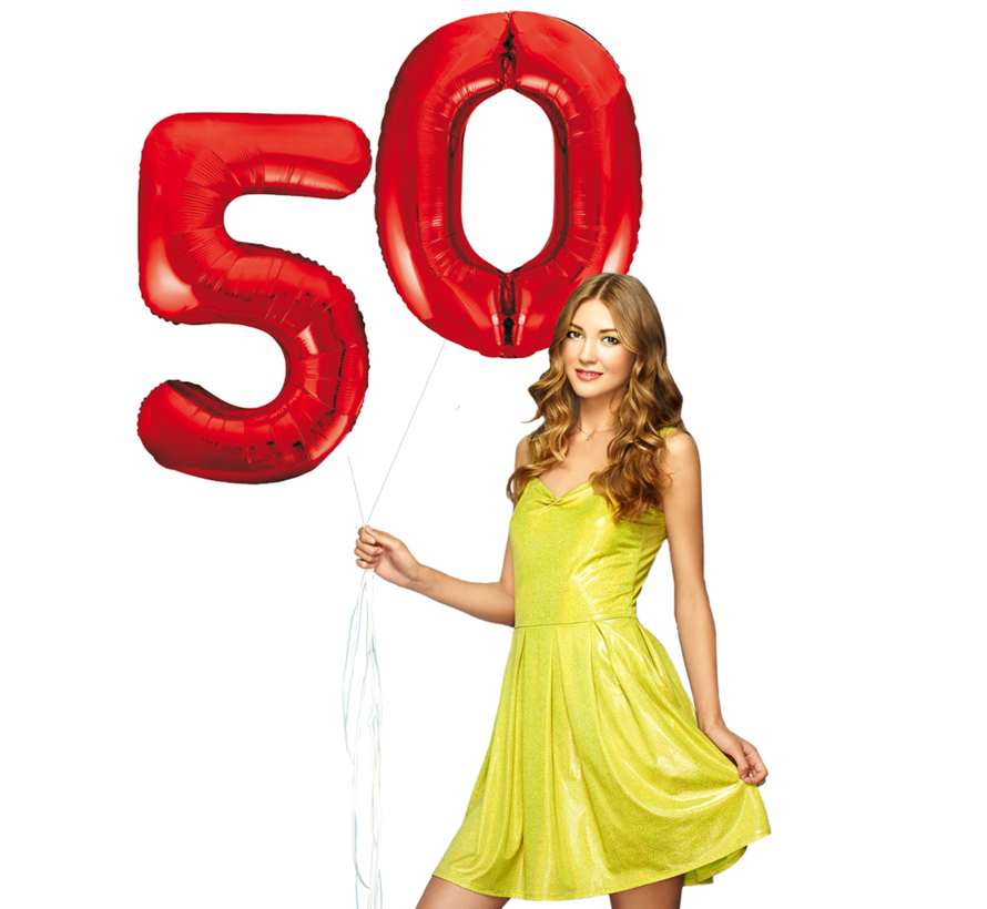 Rode cijfer ballon 50 inclusief helium gevuld