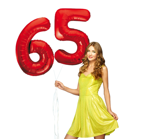 Rode cijfer ballon 65 inclusief helium gevuld