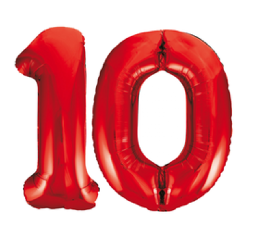 Rode cijfer ballon 10 inclusief helium gevuld