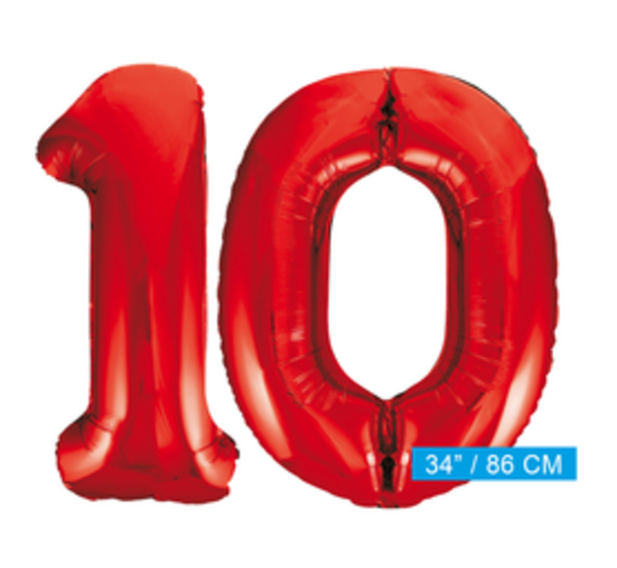 Rode cijfer ballon 10 inclusief helium gevuld