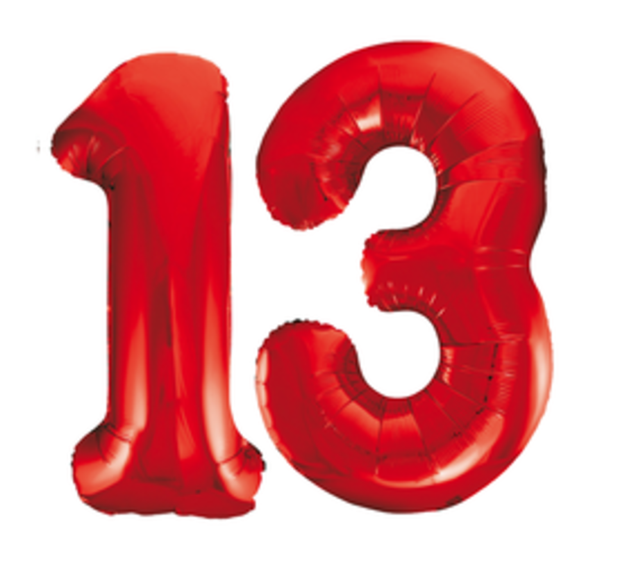 Rode cijfer ballon 13 inclusief helium gevuld