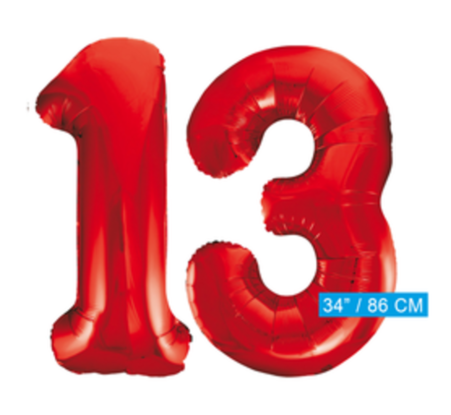 Rode cijfer ballon 13 inclusief helium gevuld