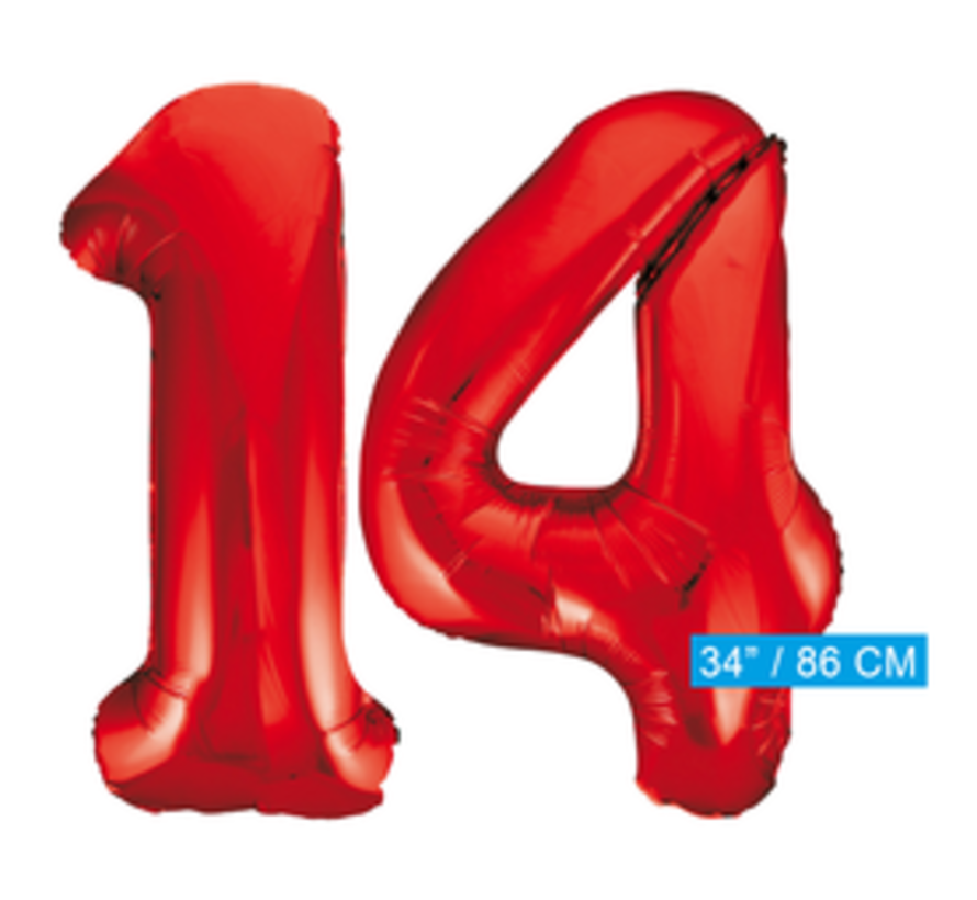 Rode cijfer ballon 14 inclusief helium gevuld