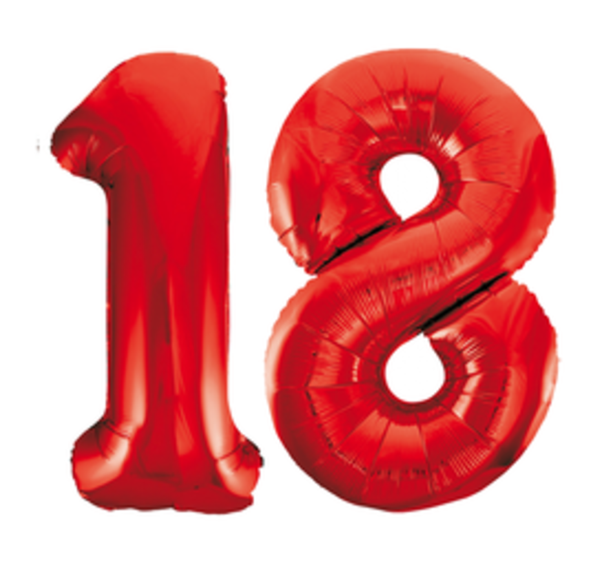 Rode cijfer ballon 18 inclusief helium gevuld