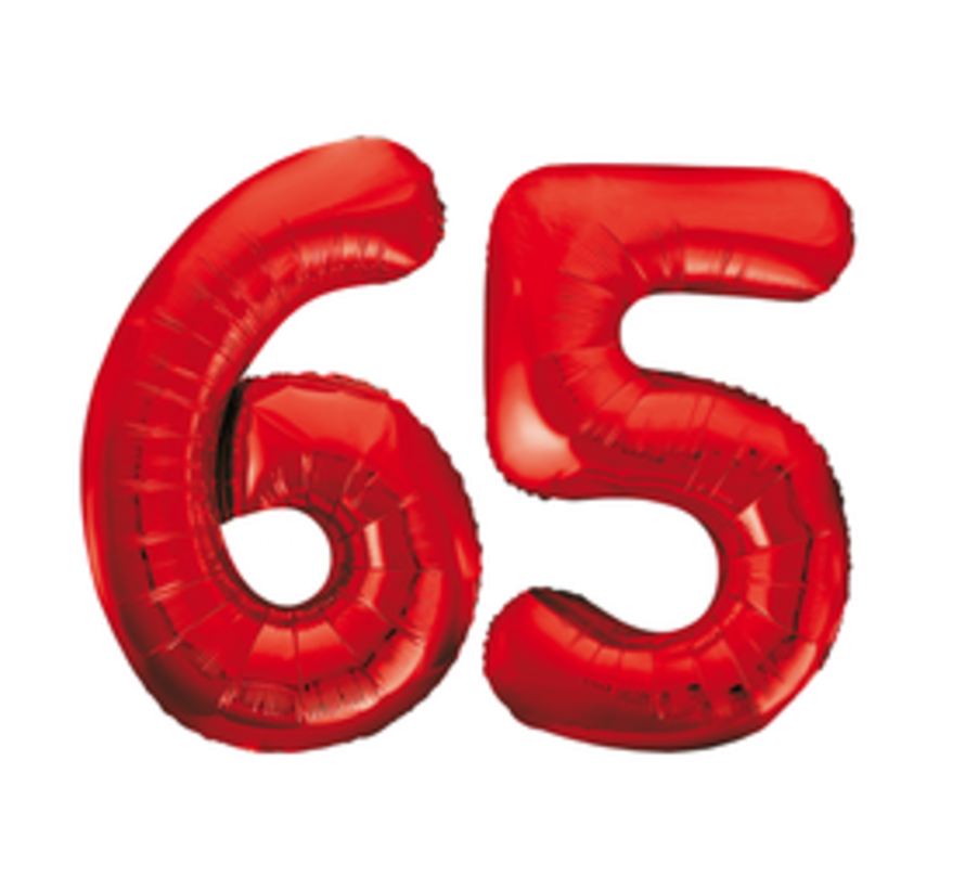 Rode cijfer ballon 65 inclusief helium gevuld