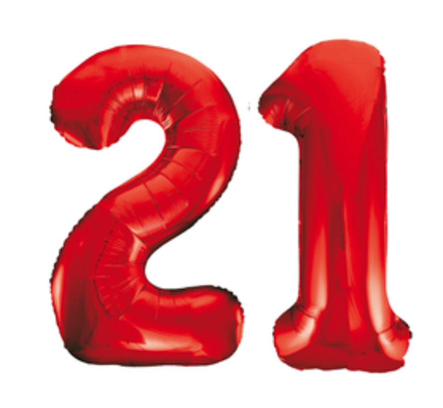 Rode cijfer ballon 21 inclusief helium gevuld