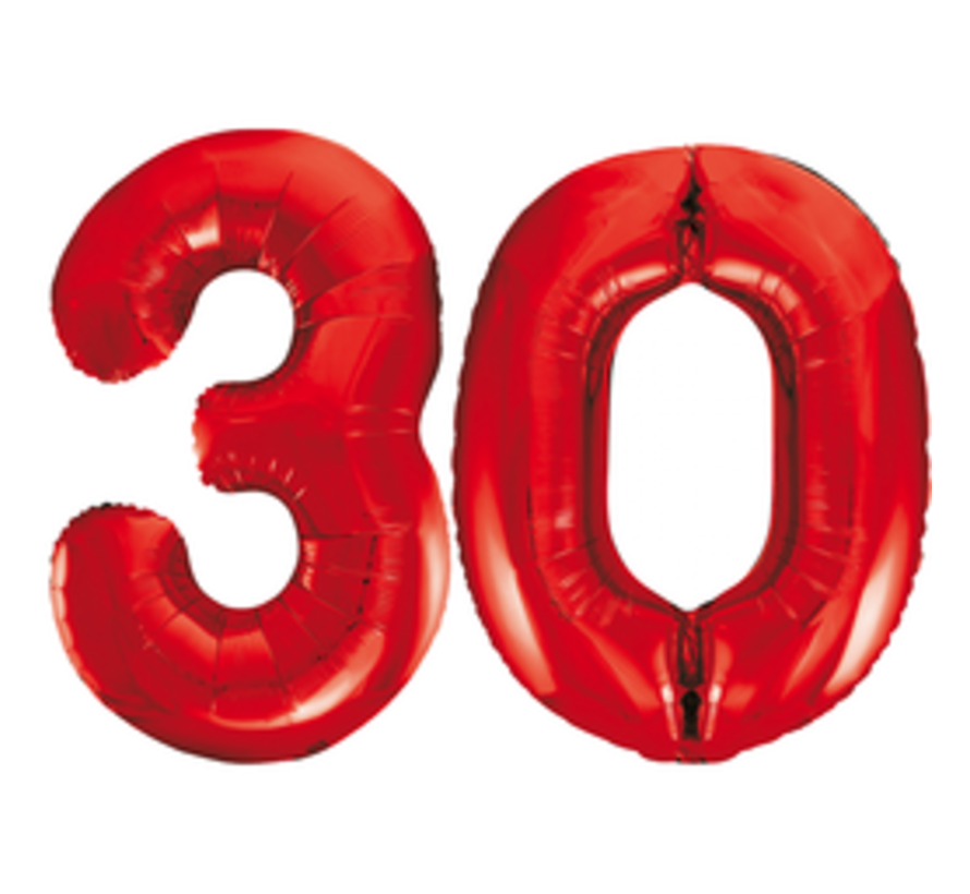 Rode cijfer ballon 30 inclusief helium gevuld