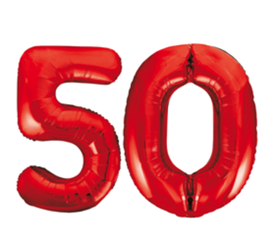 Rode cijfer ballon 50 inclusief helium gevuld