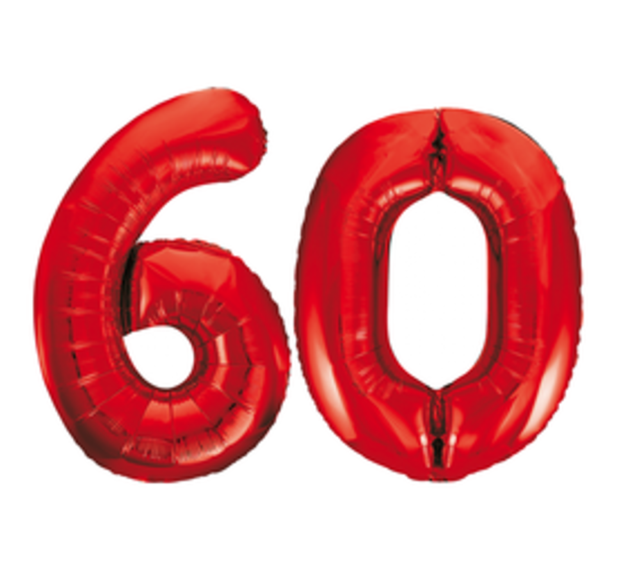 Rode cijfer ballon 60 inclusief helium gevuld