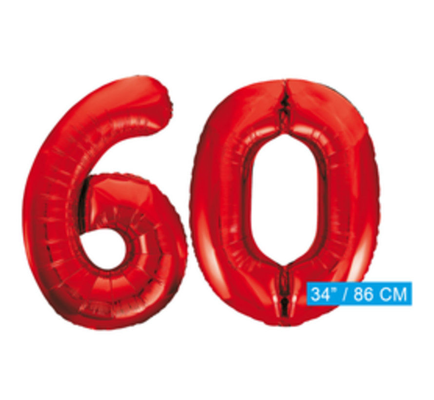 Rode cijfer ballon 60 inclusief helium gevuld