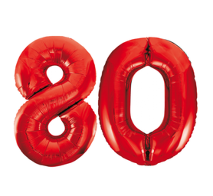 Rode cijfer ballon 80 inclusief helium gevuld