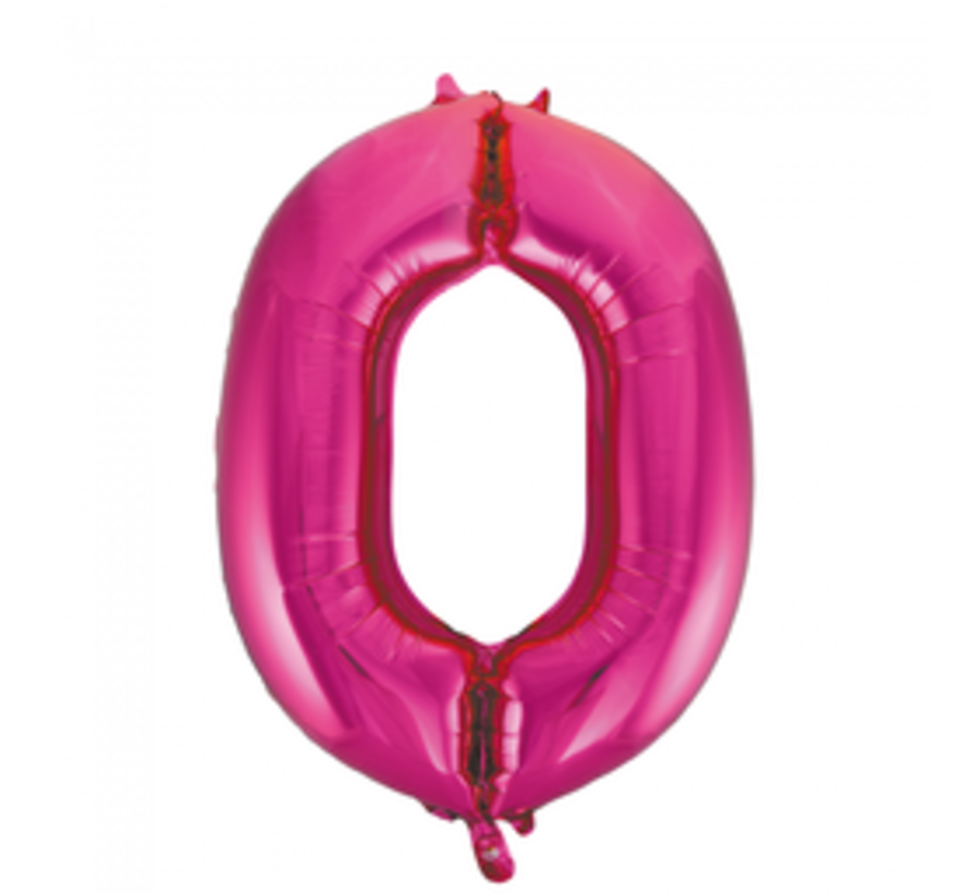 Pink cijfer ballon 0 inclusief helium gevuld
