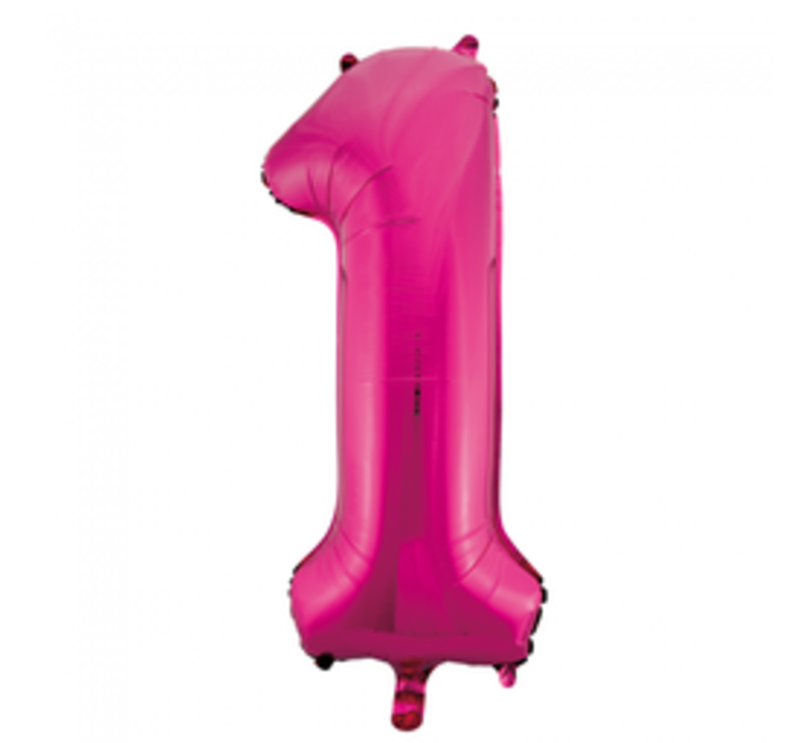 Pink cijfer ballon 1 inclusief helium gevuld