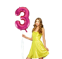Pink cijfer ballon 3 inclusief helium gevuld