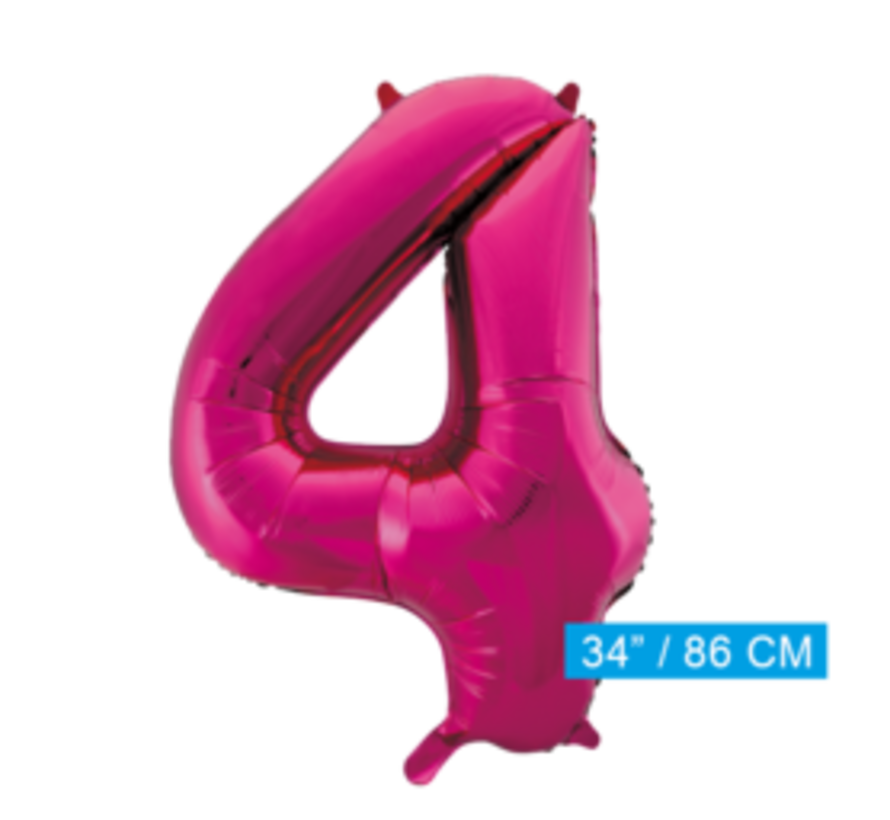 Pink cijfer ballon 4 inclusief helium gevuld
