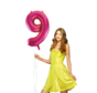 Pink cijfer ballon 9 inclusief helium gevuld