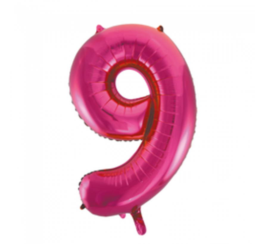 Pink cijfer ballon 9 inclusief helium gevuld