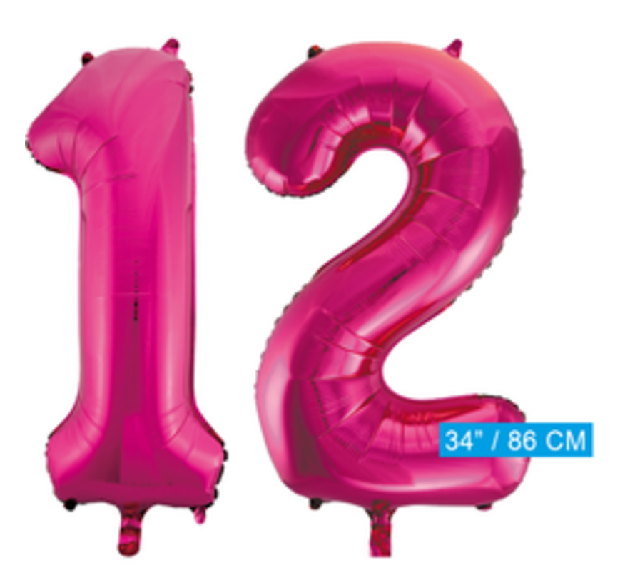 Pink cijfer ballon 12 inclusief helium gevuld