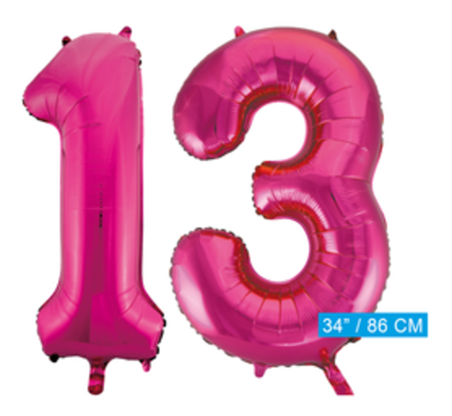 Pink cijfer ballon 13 inclusief helium gevuld