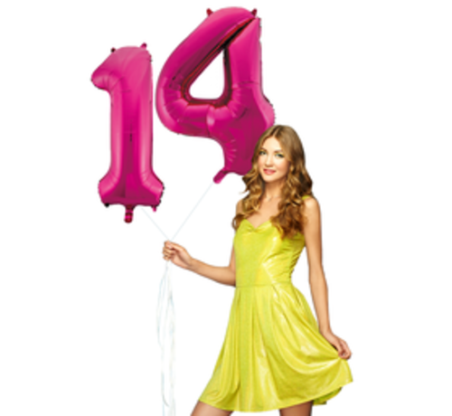 Pink cijfer ballon 14 inclusief helium gevuld