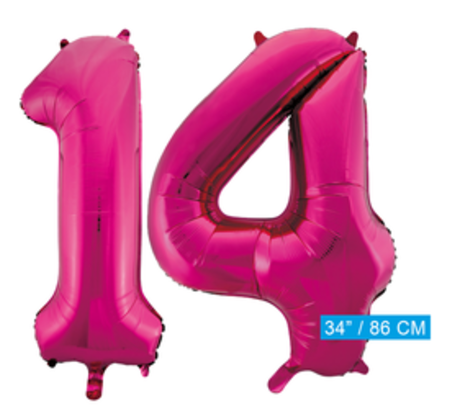 Pink cijfer ballon 14 inclusief helium gevuld