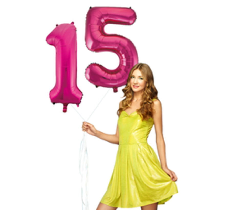 Pink cijfer ballon 15 inclusief helium gevuld
