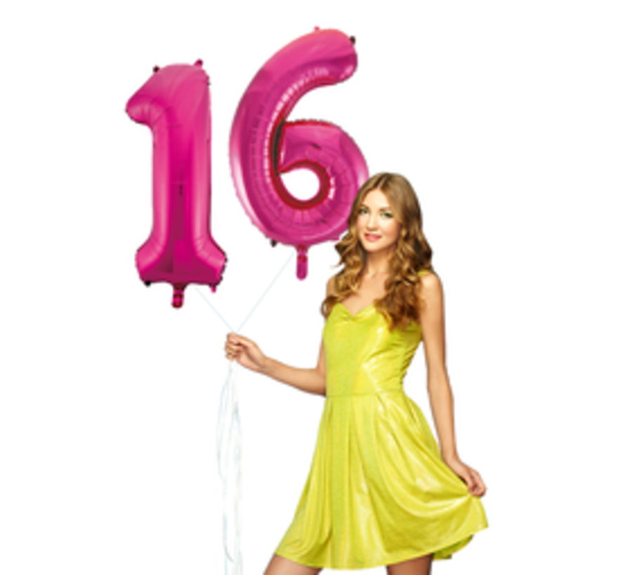 Pink cijfer ballon 16 inclusief helium gevuld