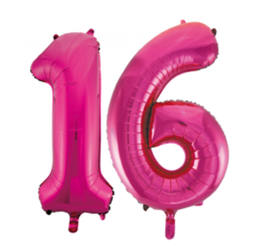 Pink cijfer ballon 16 inclusief helium gevuld