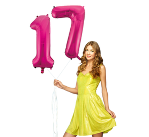 Pink cijfer ballon 17 inclusief helium gevuld