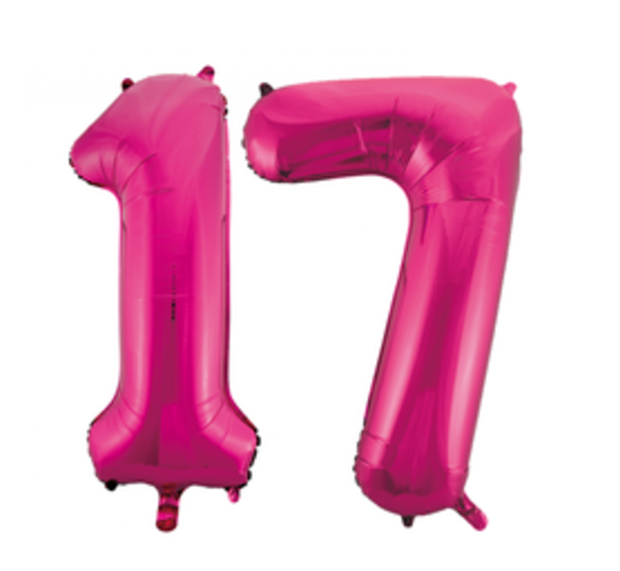 Pink cijfer ballon 17 inclusief helium gevuld