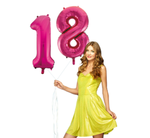 Pink cijfer ballon 18 inclusief helium gevuld
