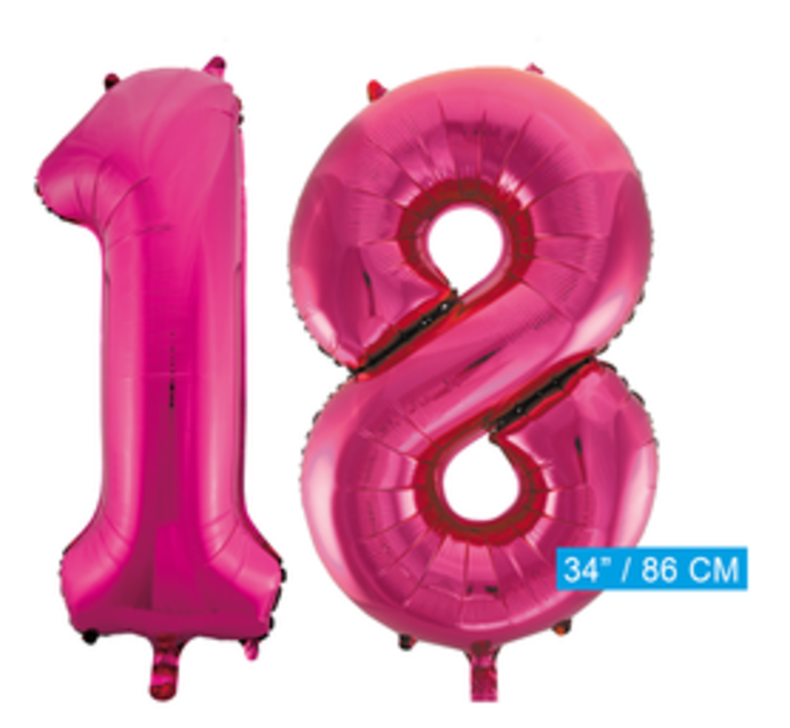 Pink cijfer ballon 18 inclusief helium gevuld - Partycorner.nl
