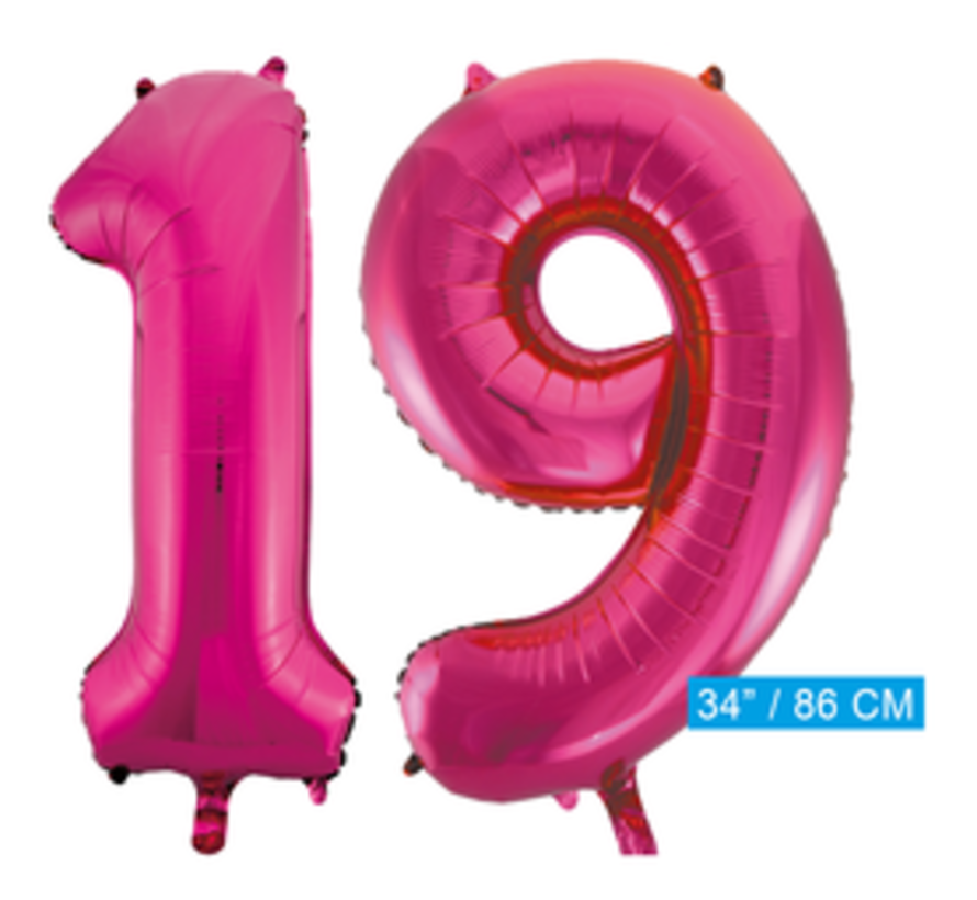 Pink cijfer ballon 19 inclusief helium gevuld