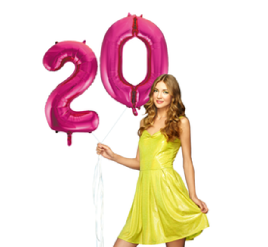 Pink cijfer ballon 20 inclusief helium gevuld