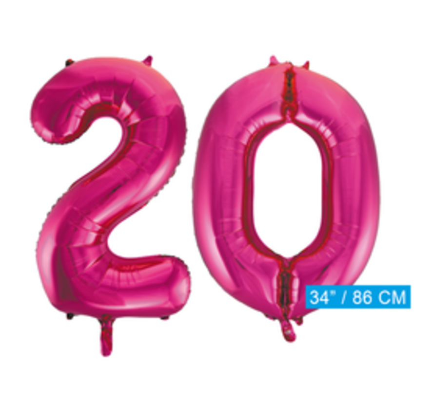 Pink cijfer ballon 20 inclusief helium gevuld