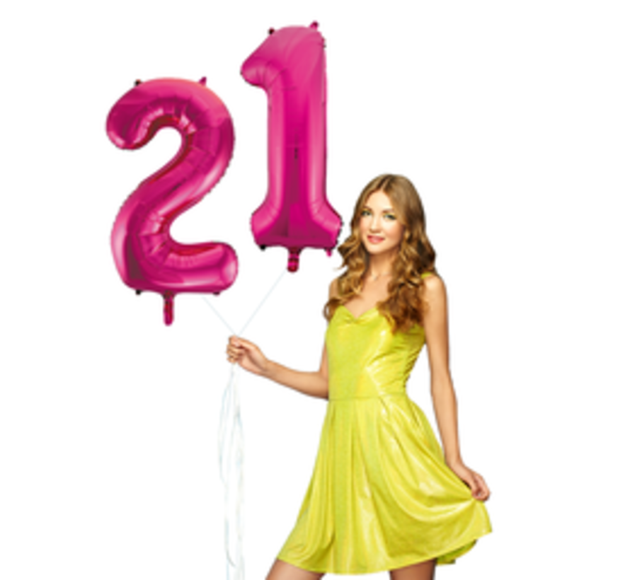 Pink cijfer ballon 21 inclusief helium gevuld