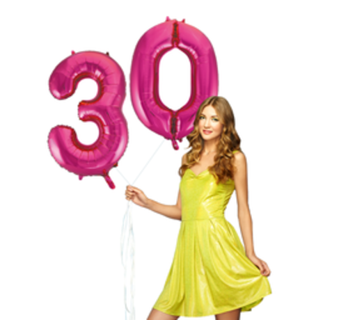 Pink cijfer ballon 30 inclusief helium gevuld