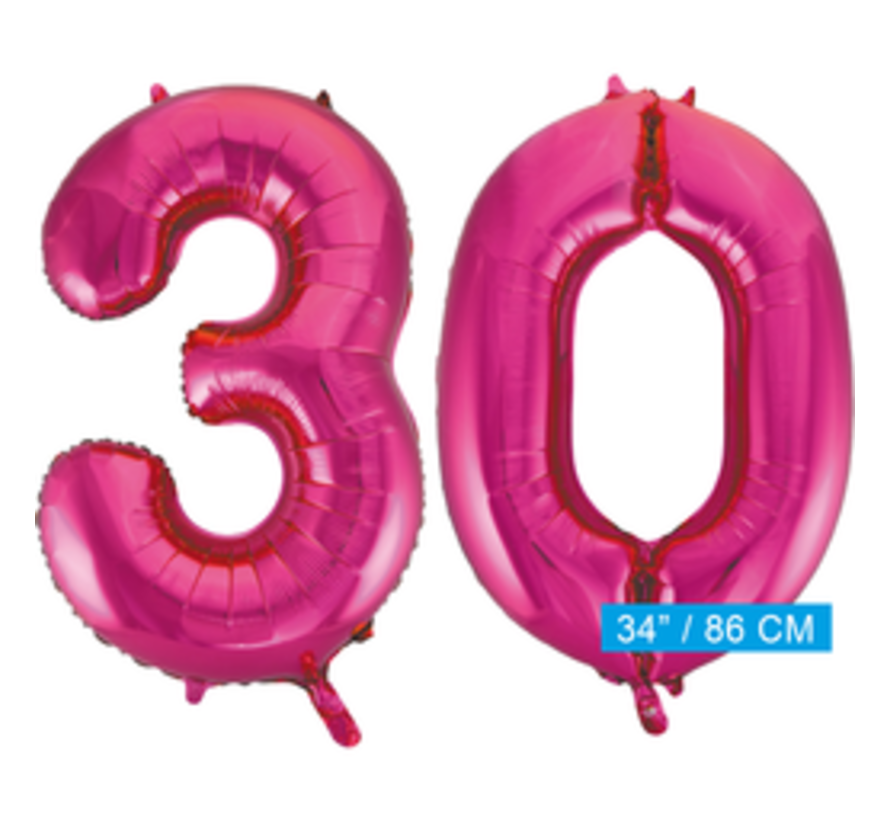 Pink cijfer ballon 30 inclusief helium gevuld