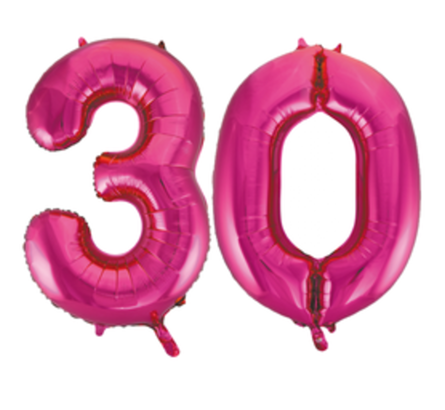 Pink cijfer ballon 30 inclusief helium gevuld