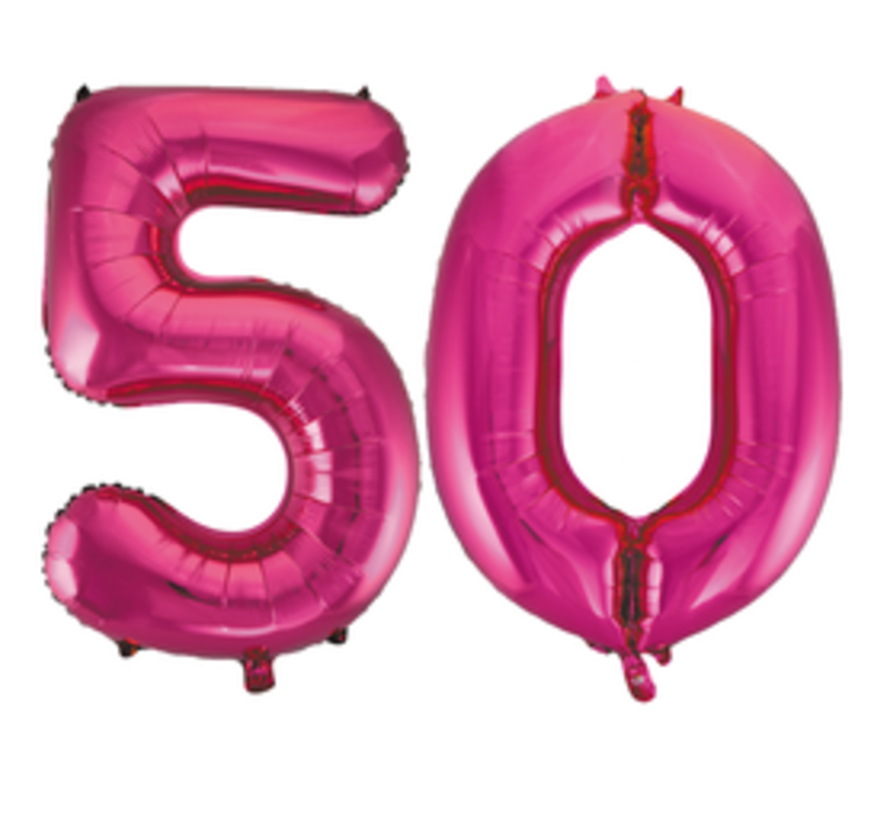 Pink cijfer ballon 50 inclusief helium gevuld